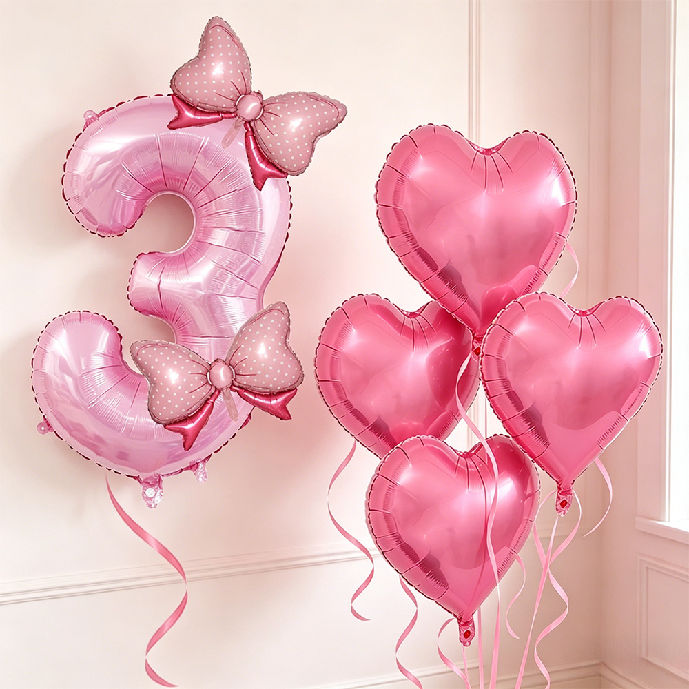 Confetti Balloon Set - Roze strik feestdecoratie Roze strik verjaardagsnummerballon