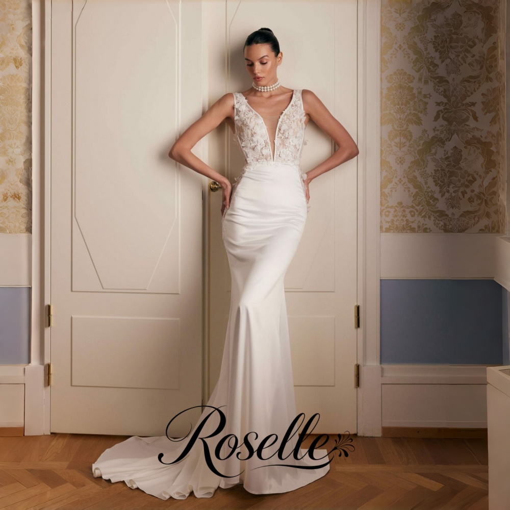 Wedding Qw - ROSELLE Kant V-hals Zeemeermin Trouwjurk Bloem
