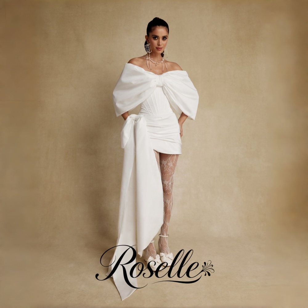 Wedding Qw - ROSELLE Off-the-shoulder mini-trouwjurk met strik Strapless