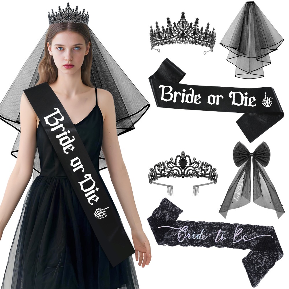 Bride Tribe Sash - 3 stks Gothic Zwart Bachelorette Accessoires