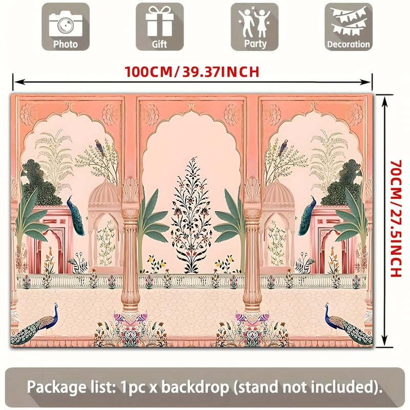 Wedding Backdrop Curtain - Sierlijke Mughal bloemrijke pauw achtergrond fotobooth