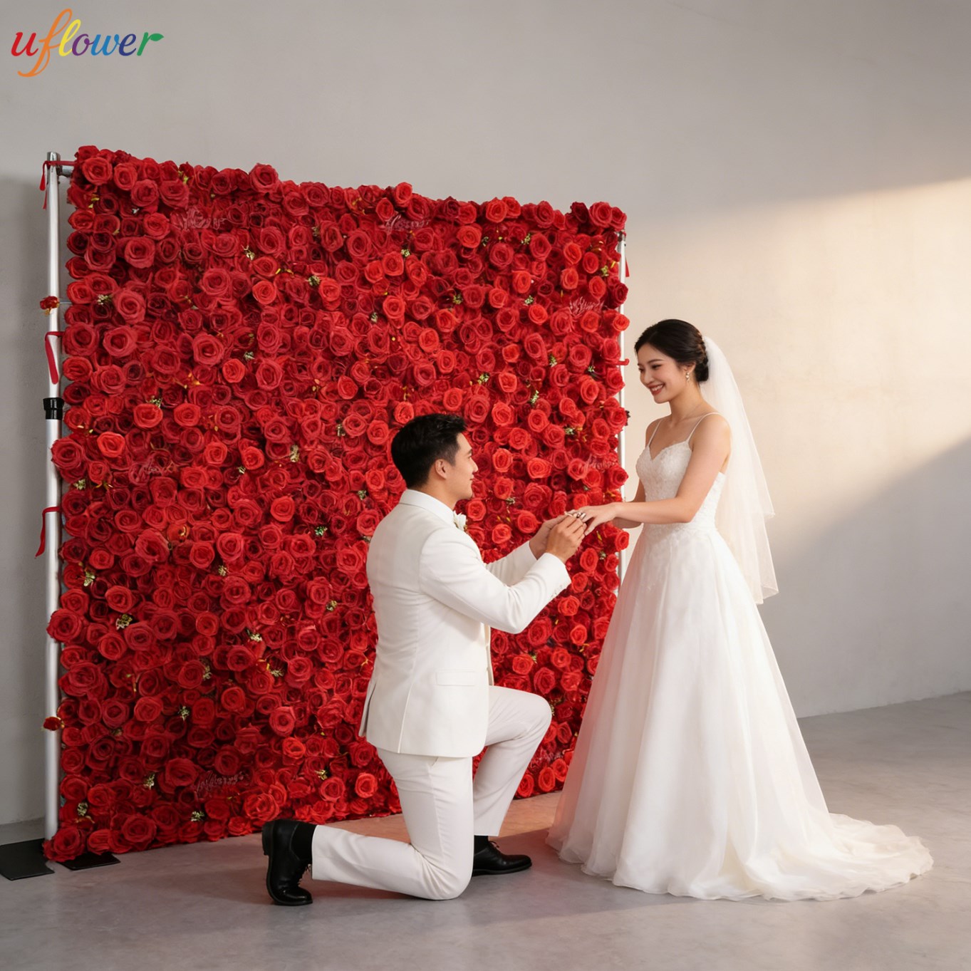 Kunstbloemenwand met rode roze - Wedding Backdrop Curtain recensie en prijs